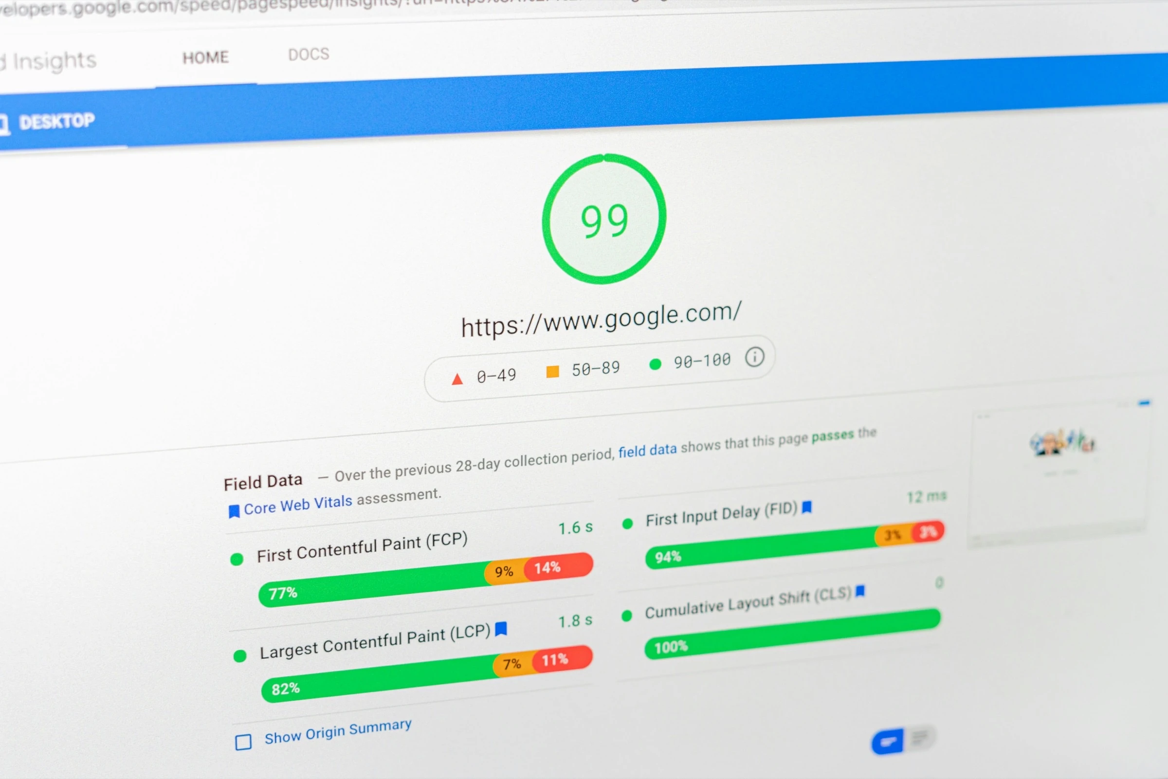 Performance audit metrics on a laptop