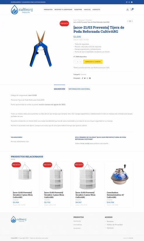 CultivARG single product page with gallery and add to cart