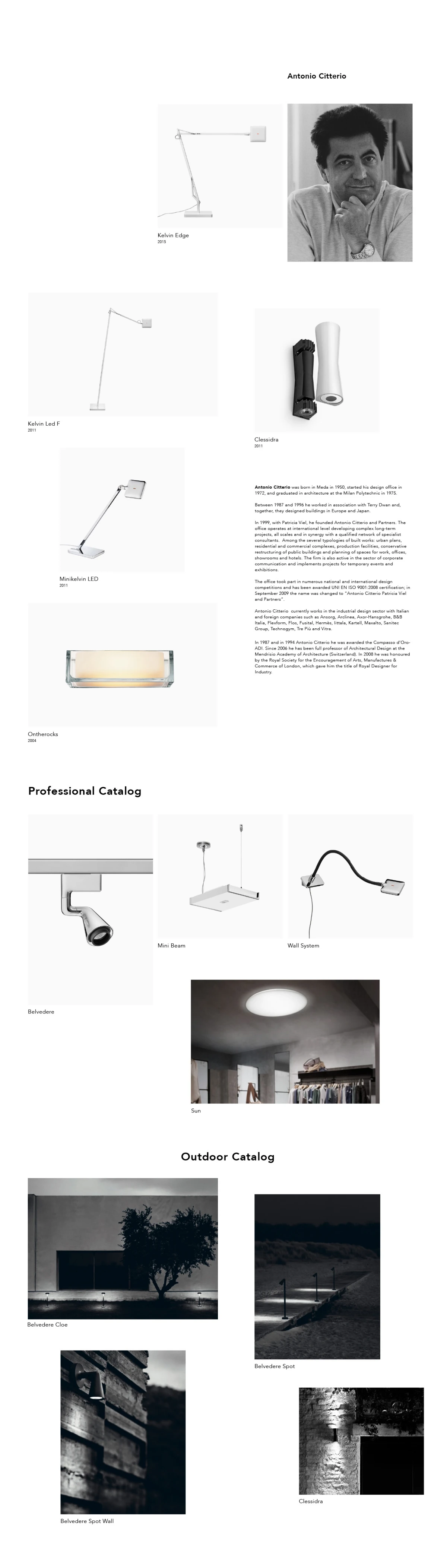 Flos designer page — Antonio Citterio with professional catalog
