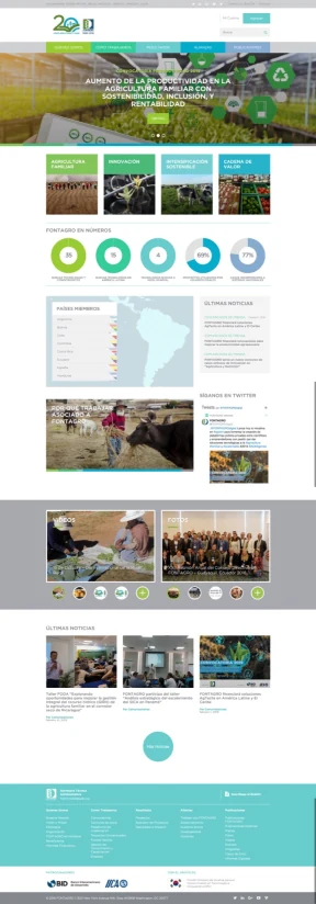 Fontagro homepage — hero slider, program navigation, member map, statistics, news, and video gallery