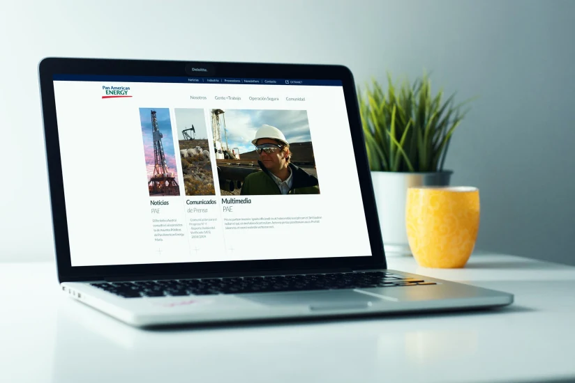 Pan American Energy corporate website displayed on a laptop