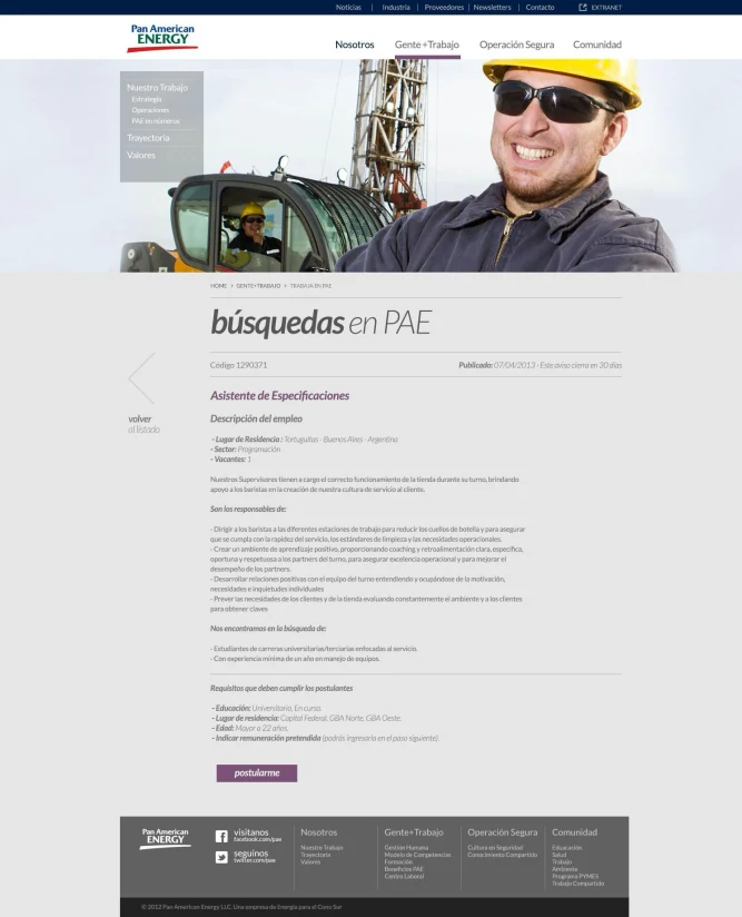 Pan American Energy Gente+Trabajo — CV registration form