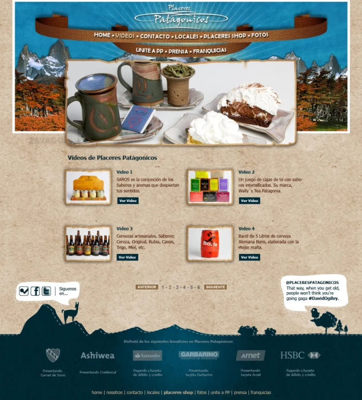 Placeres Patagónicos video gallery with thumbnails and pagination