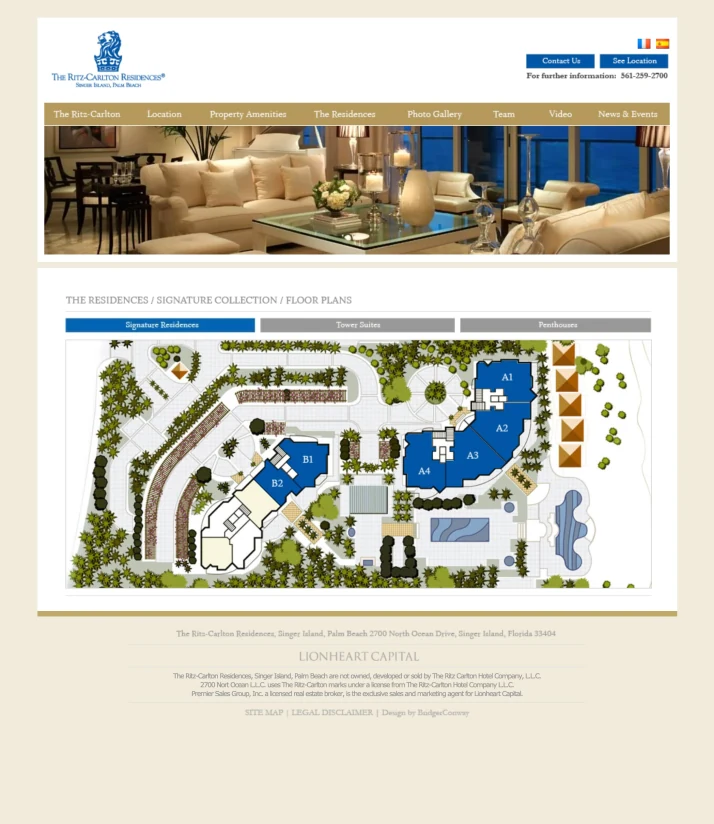 Ritz-Carlton residences — tabbed interactive site plan with selectable tower units