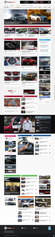 Tiempo Motor homepage with automotive news sections and brand navigation